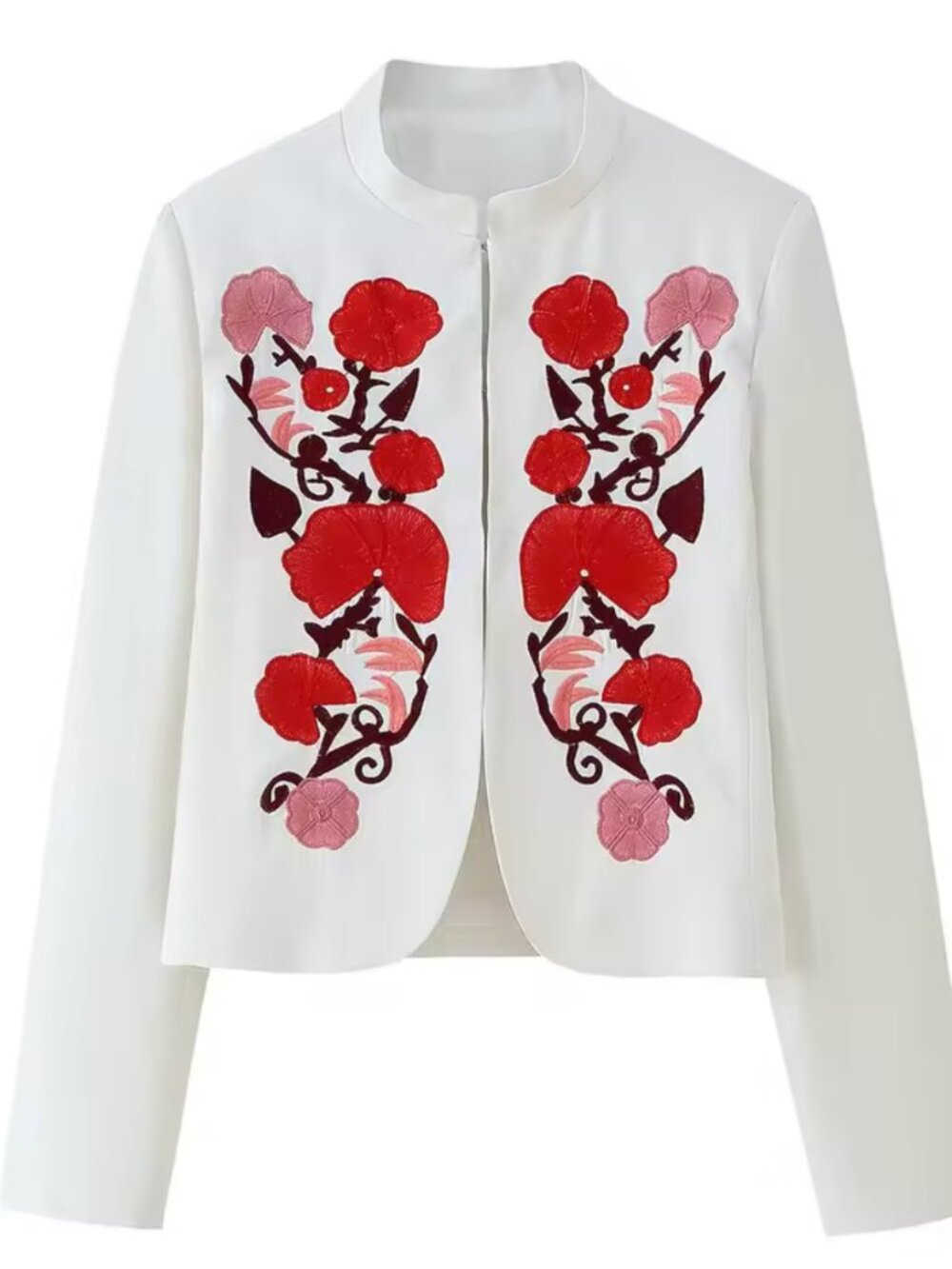 Gorgeous Embroidered Floral Mandarin Collar Jacket blazer